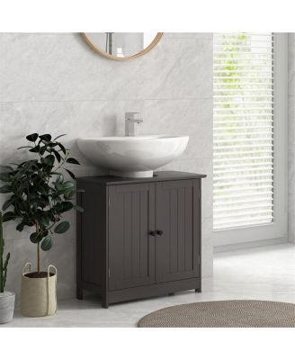 23.5"W Coffee MDF Pedestal Sink Storage Cabinet with Shelves