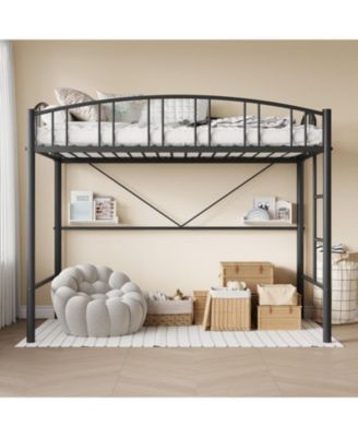 Loft Bed Twin Size, Heavy Duty Metal Loft Bed Frame with Arched Guardrail and Safety Ladder, Space-Saving, No Box Spring Needed, Matte Black