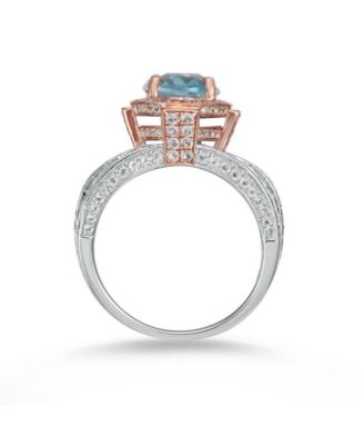 Suzy Levian Two-Tone Sterling Silver Oval Cut Center Topaz Cocktail Milano Ring
