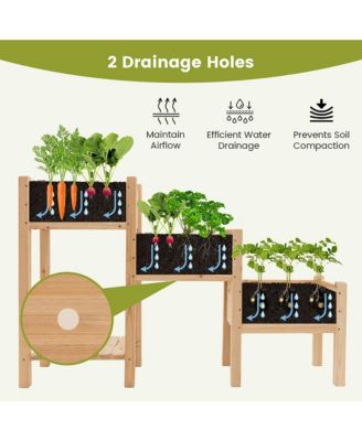 3-Tier Wooden Garden Bed Elevated Planter w/ 3 Planter Boxes, Open Storage Shelf