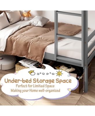 Twin Over Twin Wood Bunk Beds W/Ladder & Safety Rail Pine Wood Bunk Bed