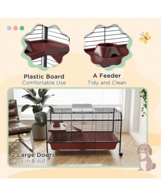 41"L Small Animal Cage Rabbit Hutch with Feeder