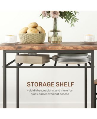 3-Piece Small Dining Table Set with Built-in Storage Rack,