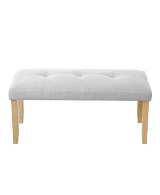 Linen Tufted Upholstered Bench with Padded Seat and Wood Legs for Entryway or Bedroom
