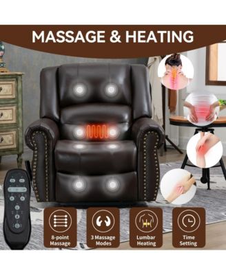 Dual Motor Power Lift Recliner with Massage & Heat, Leather Electric Chair with USB & Infinite Positions-Maison Boucle