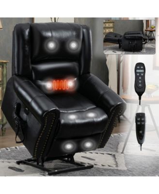 Dual Motor Power Lift Recliner with Massage & Heat, Leather Electric Chair with USB & Infinite Positions