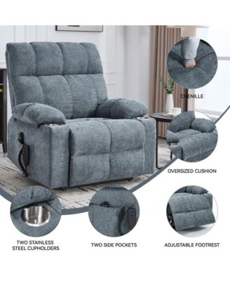 Heavy Duty Power Lift Recliner with Dual Motors, Massage & Heat, Infinite Position Chair with Cup Holders