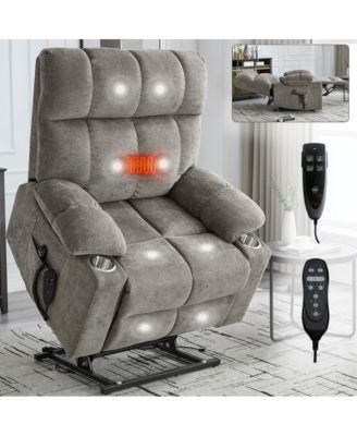 Heavy Duty Power Lift Recliner with Dual Motors, Massage & Heat, Infinite Position Chair with Cup Holders
