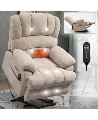 Oversized Power Lift Recliner for Big & Tall Adults, 23” Wide Chenille Chair with Massage, Heat & USB