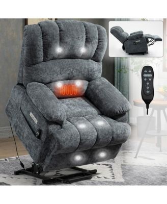 Oversized Power Lift Recliner for Big & Tall Adults, 23” Wide Chenille Chair with Massage, Heat & USB