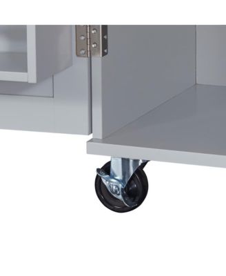 Rolling Kitchen Island 50-Inch with Rubber Wood Top, Slide-Out Shelves, 3 Drawers and Storage Racks