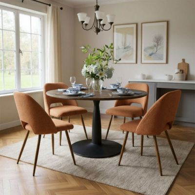 Walnut Finish Table And 4 Comfortable Chairs 5-Piece Dining Set