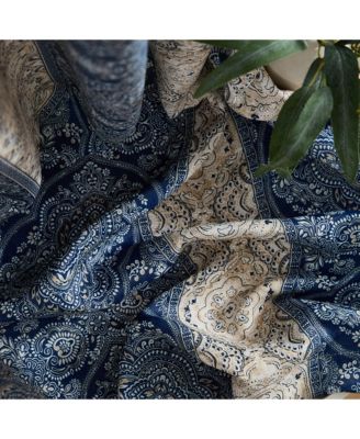 William Boho Damask Striped Patterned Window Back Tab Rod Pocket Curtains Bedroom - Light Blocking Darkening Window Panels, Set of 2