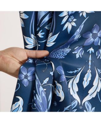 Florence Floral & Birds Patterned Window Back Tab Rod Pocket Curtains Bedroom - Light Blocking Darkening Window Panels, Set of 2