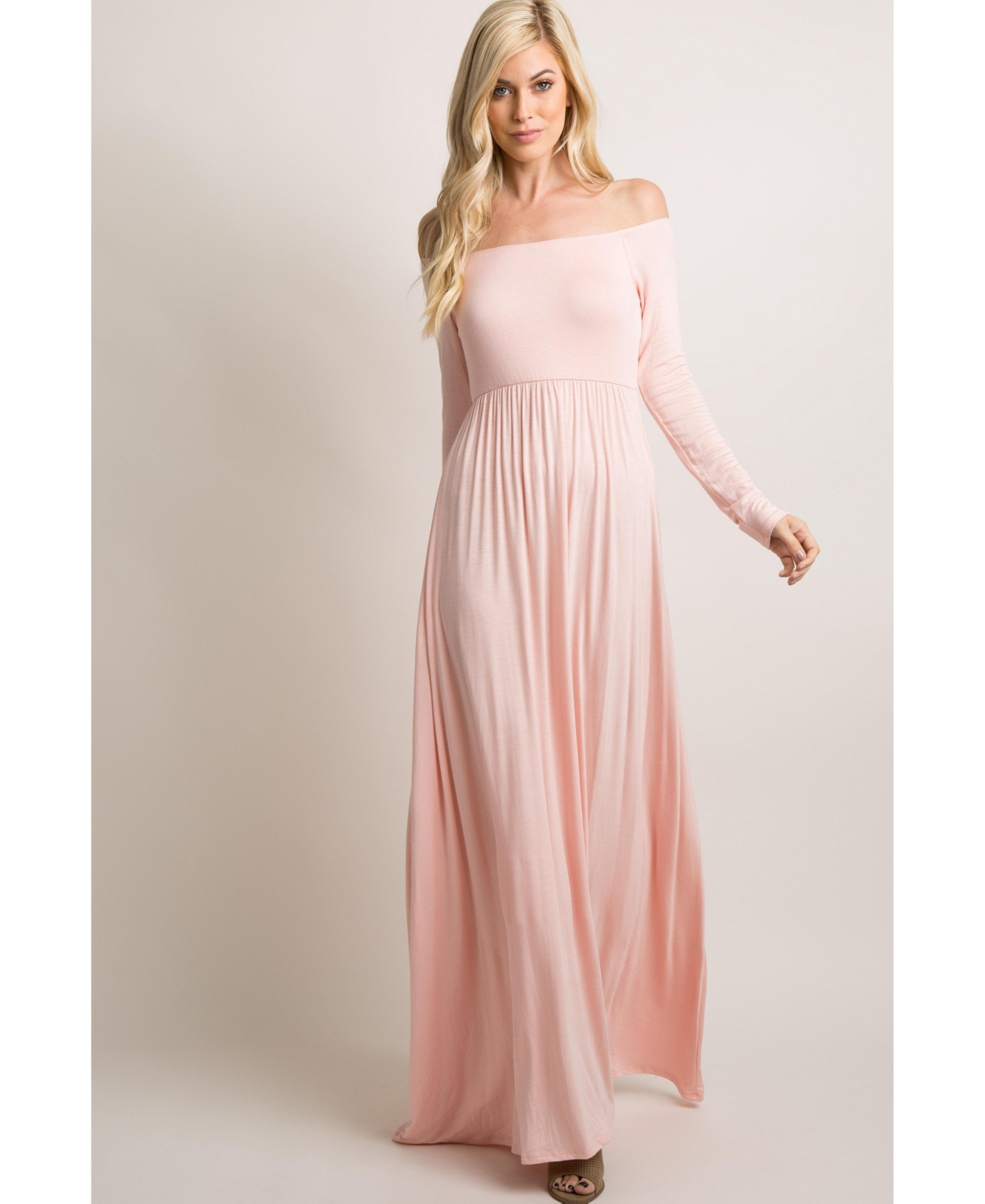 Pinkblush Maternity Pink Solid Off Shoulder Maxi Dress