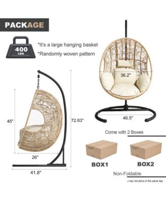 Natural PE Wicker Egg Swing Chair with Cushion and Steel Stand