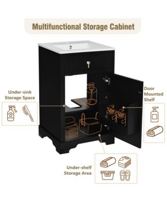 20" Bathroom Vanity with Ceramic Sink, Soft-Close Door, Adjustable Shelf and Door-Mounted Storage Rack