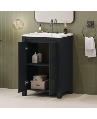 24x18x34" Small Bathroom Vanity Combo with Ceramic Sink and 2 Soft-Close Doors