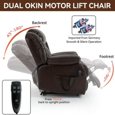 Electric Medium size Genuine Leather Power Lift Recliner Chair with 8-Point Vibration Massage and Lumbar Heating