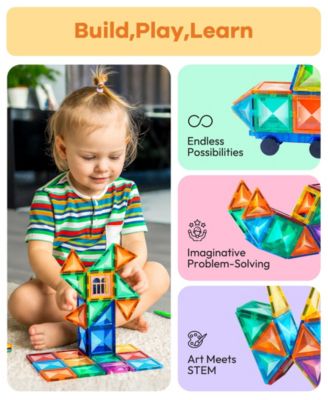 120 Piece  Building  Magnetic Tiles Clear Diamond Surface Magnetic 3D Blocks Construction Playboards