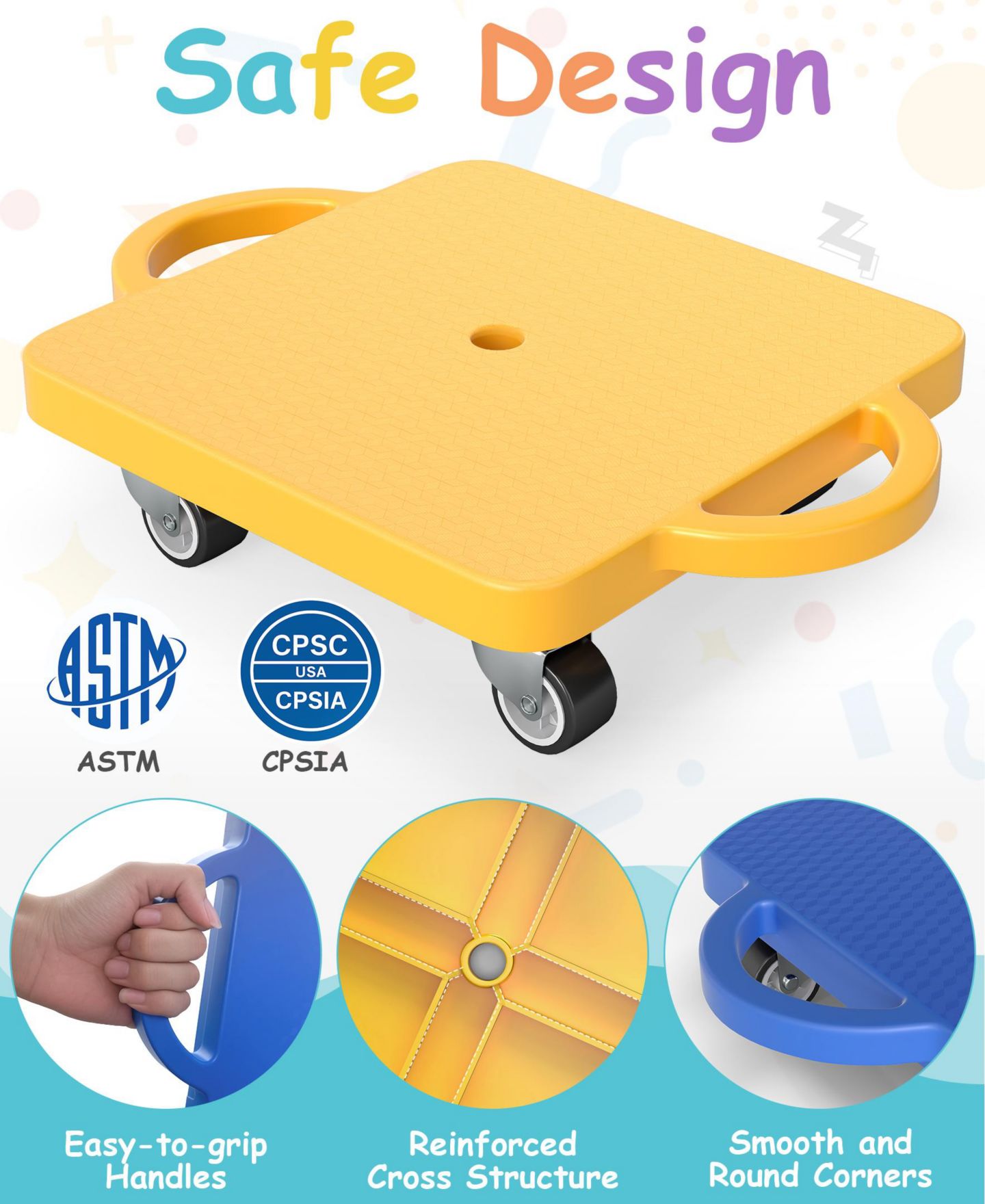 Детские игрушки SUGIFT 4-Pack Kids Sitting Scooter Board Set with Non-marring Casters, 220 lbs Capacity, Ages 3+ — фото 8