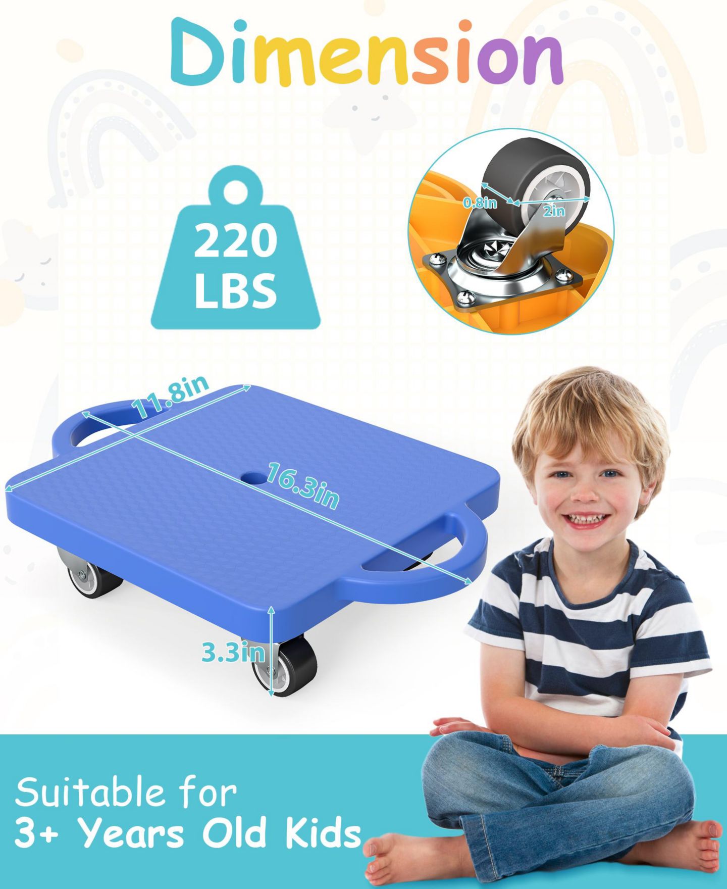 Детские игрушки SUGIFT 6-Piece Kids Sitting Scooter Set with Handles and Universal Casters, Supports Up to 220 lbs, Ages 3+ — фото 3