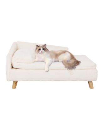 L Shaped Elevated Waterproof Pet Bed with Soft Removable Cushion Mat and Pillow