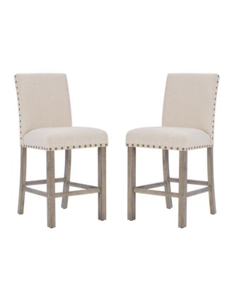 Rustic Counter Height Dining Table Set for 4, Farmhouse 5-Piece Linen Upholstered Stools Dinette Set with Nailhead Accents