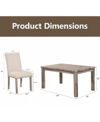 3-Pieces Rustic Rectangular Wooden Top Dining Table Set with 2 Linen Upholstered Chair