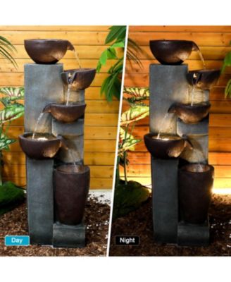 5-Tier Cascading Indoor/Outdoor Water Fountain with LED Lights - 39.7" High Large Waterfall Floor Standing Fountain for Garden, Patio, Yard, and Deck Decor - Relaxing Outdoor Water Feature
