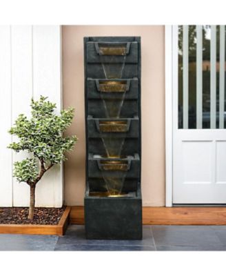 39.3inches High Modern Water Fountain – 5-Tier Outdoor/Indoor Water Fountain with Soothing Water Sounds & Warm LED Light, Perfect for Garden, Patio, Home & Office