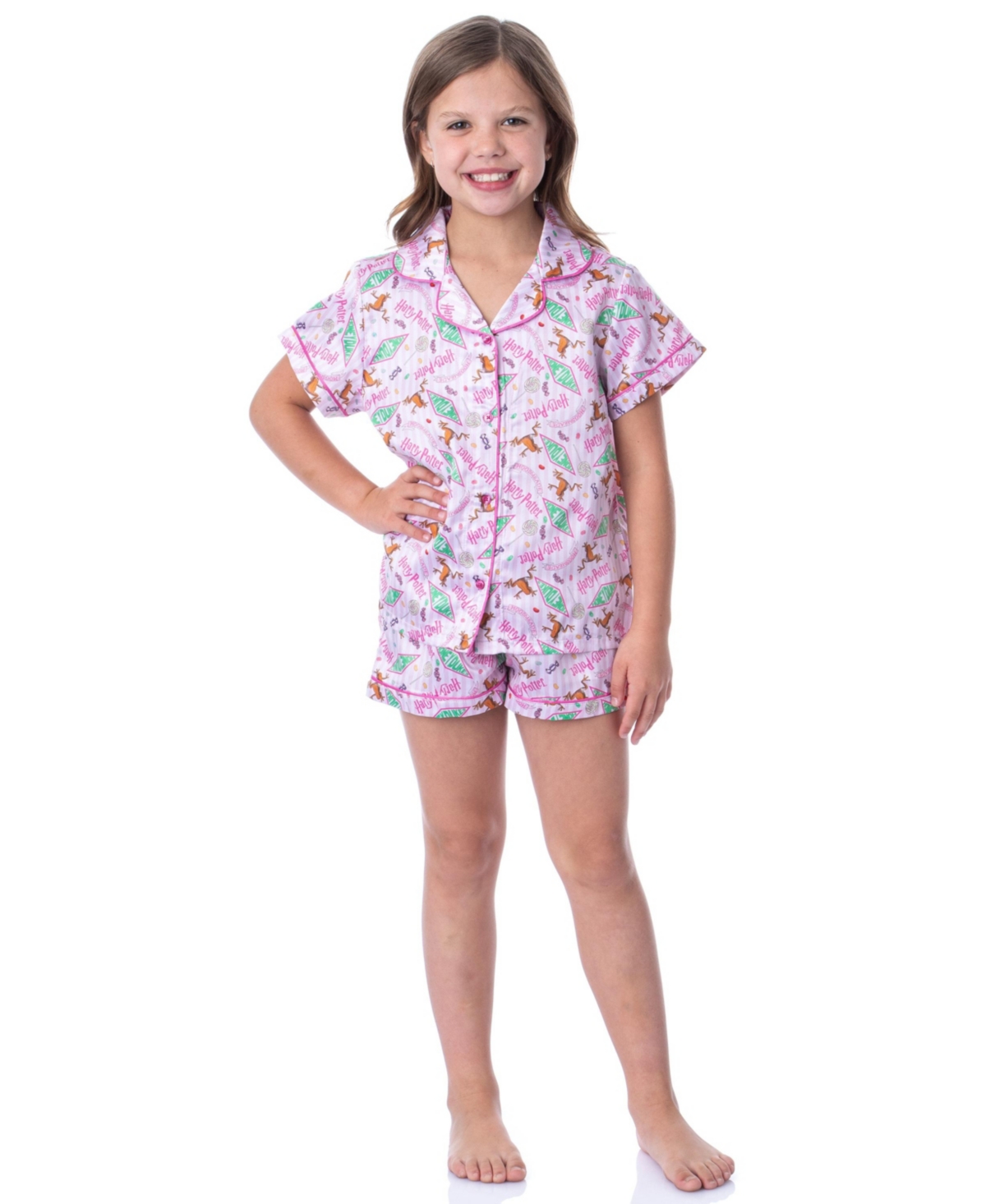 Harry Potter Girls' Honeydukes Wizarding World Button-Front Kids Sleep 2PC Pajama Short Set