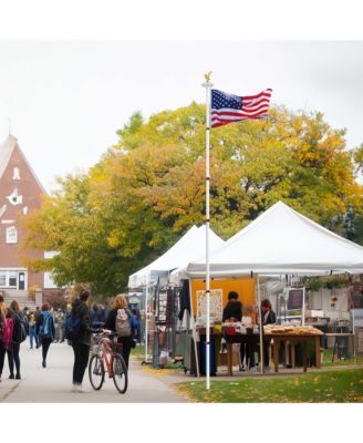 EZ GO 20ft Eagle Topper Telescopic Flag Pole Kit Solar Light Outside 3x5' US Flag Ball Top, Silver