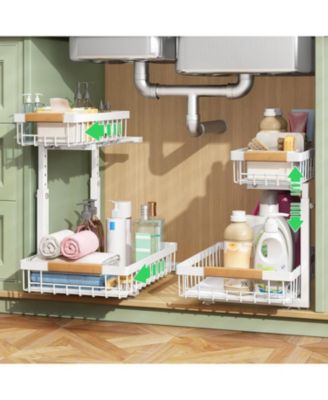 4 Pack 2 Tier Pull out Under Sink Organizer White