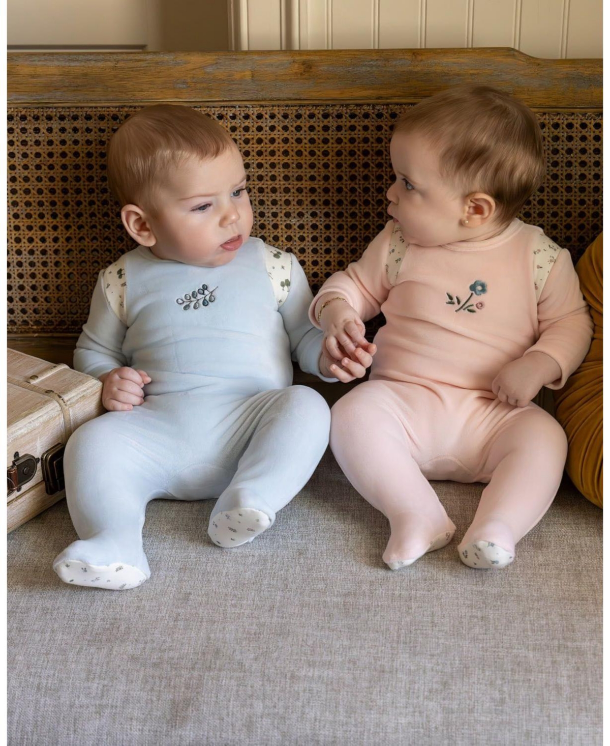 MeMoi Baby Boys "Whimsical Foliage" Velour Footie