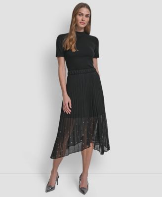 Women's Pleat Detail Pull On Midi Skirt