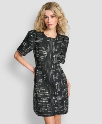 DKNY - Women's Abstract Print Zip Front Mini Dress