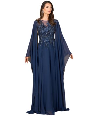 Chiffon A - line Long Gown with Cape Sleeves