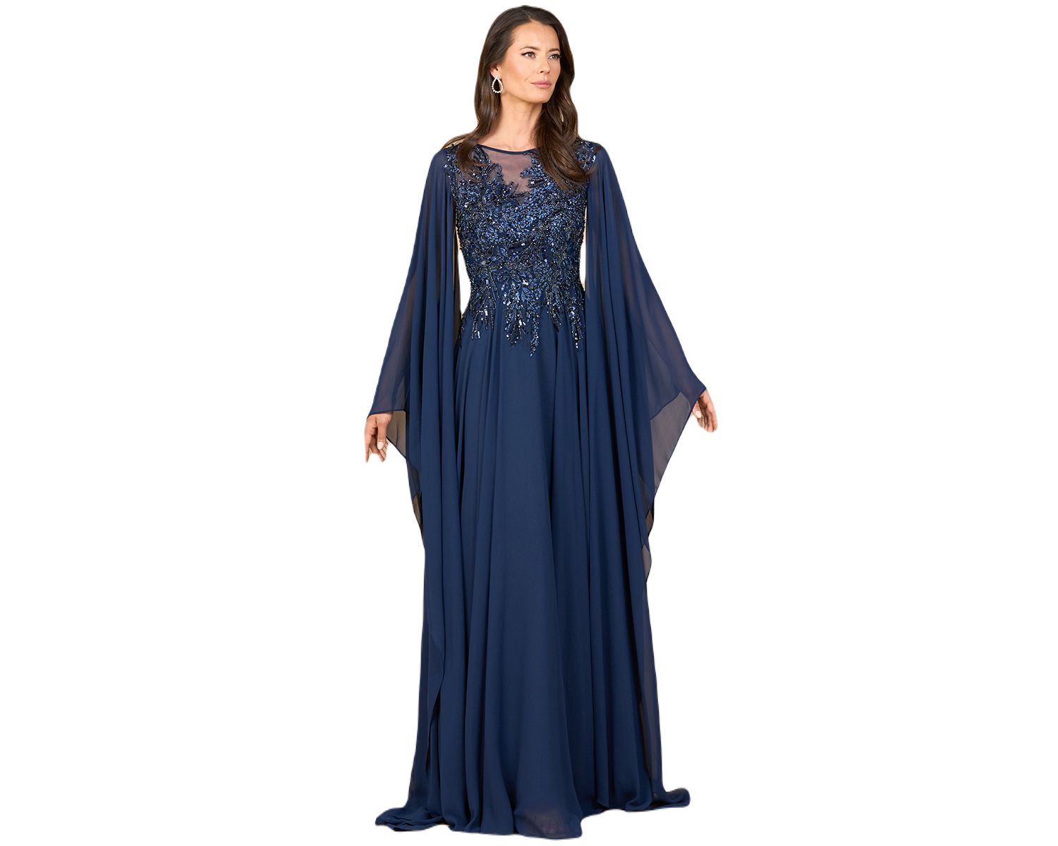 Chiffon A - line Long Gown with Cape Sleeves