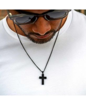 Men's Stone Cross Pendant Stealth Black - Large