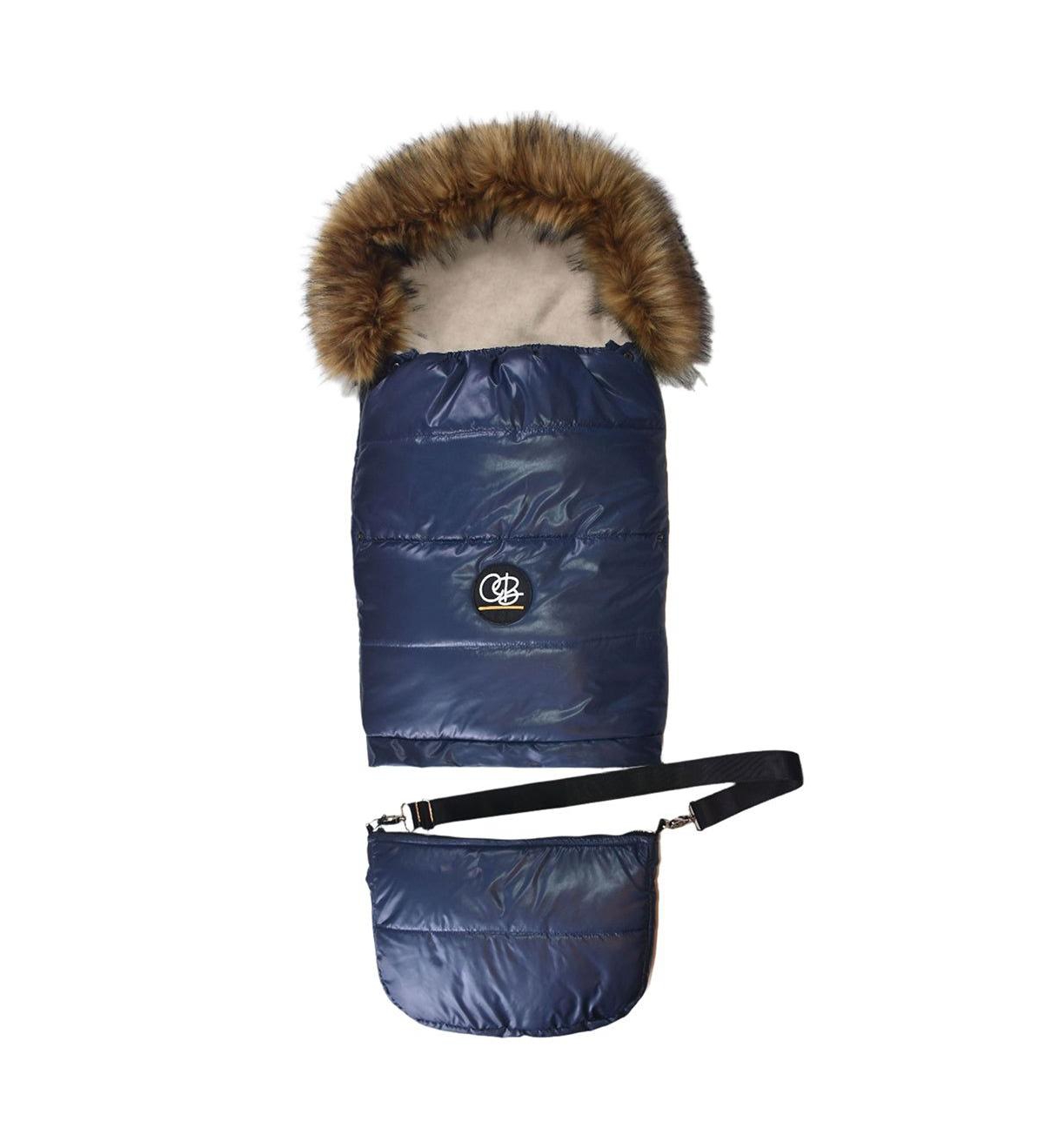 Cover Baby Baby Cover 0-3 Years Organic Premium Beige Wool Adjustable Footmuff in Pastel Navy