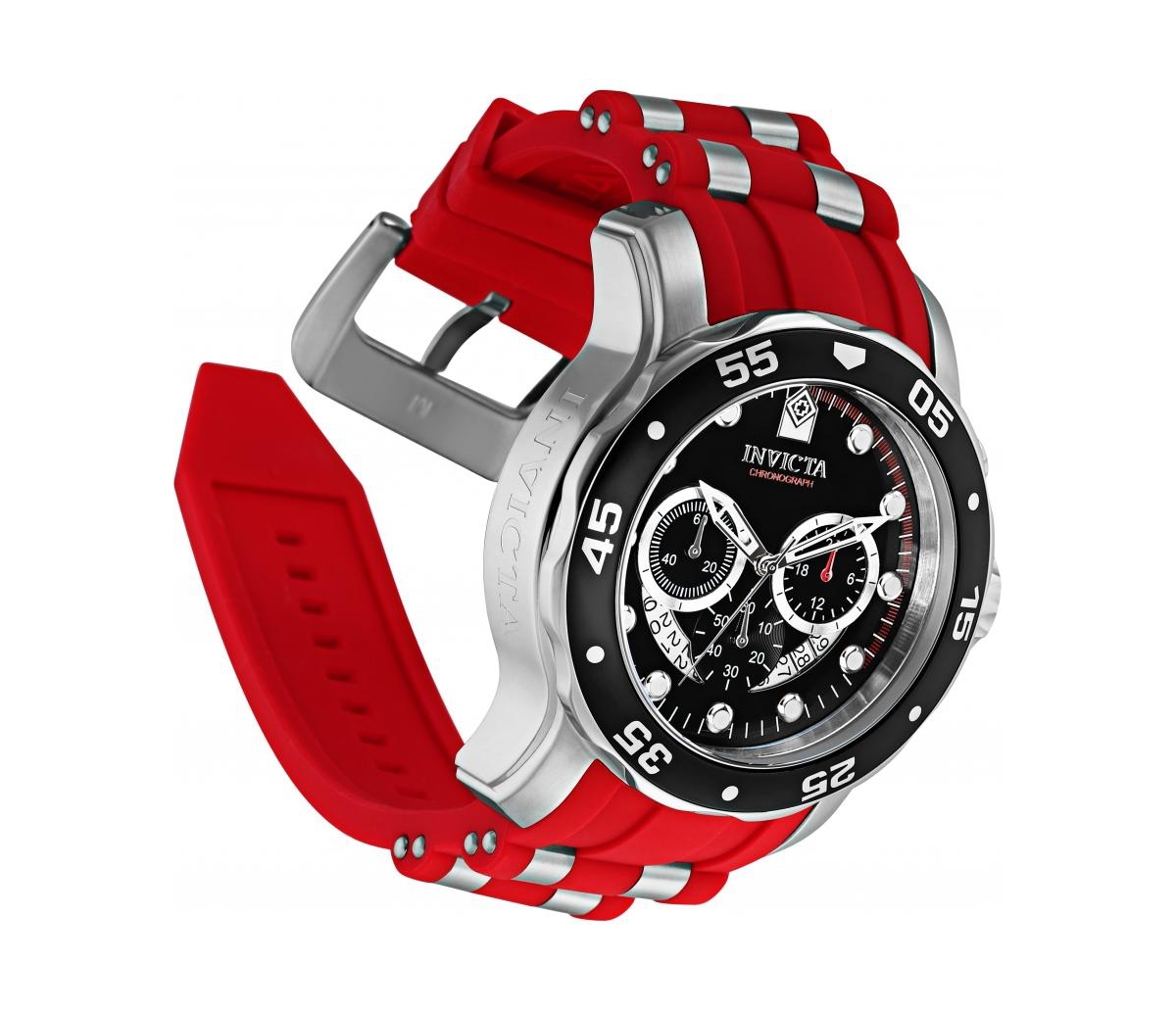 Invicta Men's 34009 Pro Diver Quartz Chronograph Black, Silver, Red Dial Watch