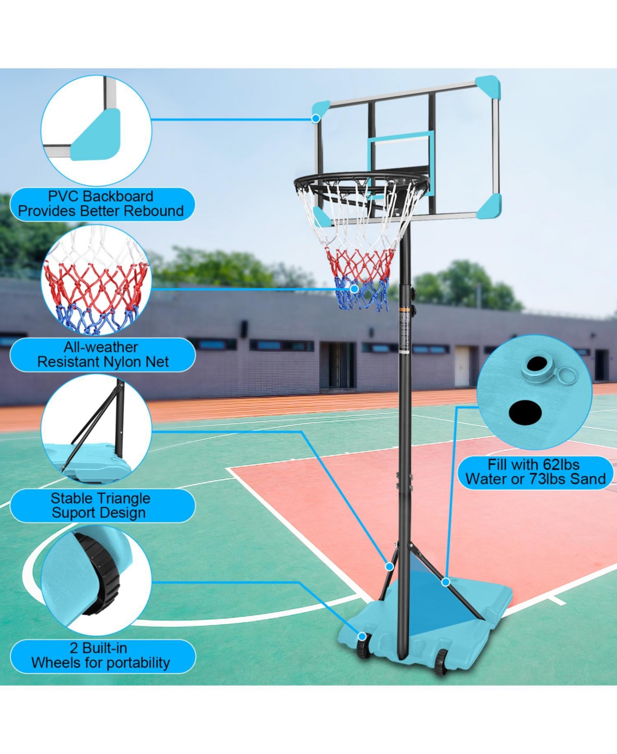 Streamdale Furniture Aokung Adjustable Portable Basketball Hoop