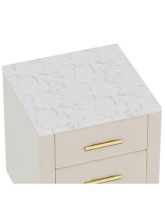  Upholstered Nightstand - 3 Drawers, Metal Legs & Marbling Top