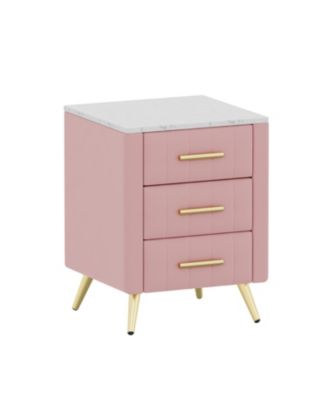  Upholstered Nightstand - 3 Drawers, Metal Legs & Marbling Top
