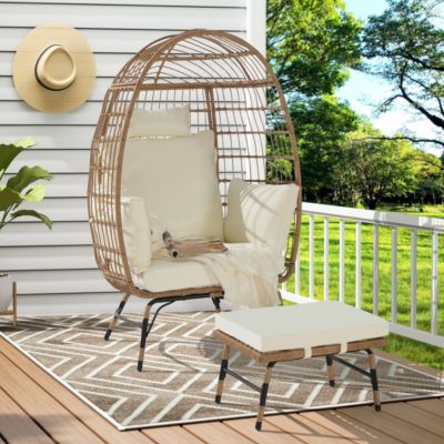Oversized Wicker Egg Chair with Ottoman