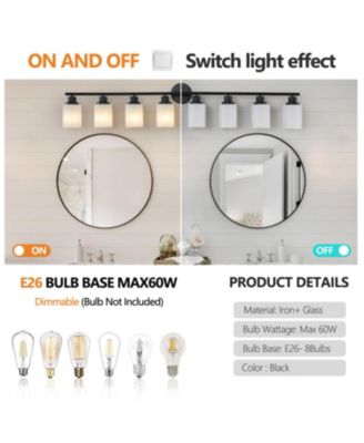 8-Light Vanity Mirror Light Frosted Glass, Iron Frame