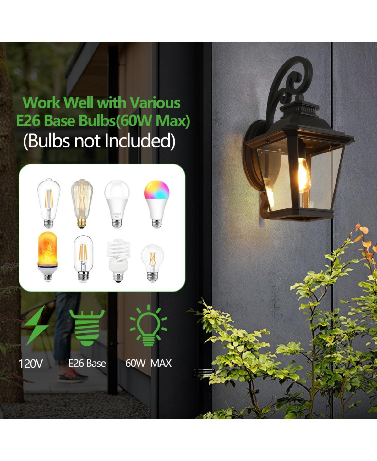 Streamdale Furniture 2-Pack Black Wall Lanterns with Clear Glass Panels for Outdoor Lighting