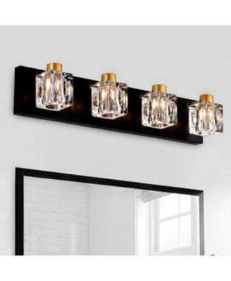 4-Light Black and Gold Vanity Light Fixture with Crystal Shade