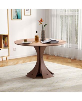 Round Modern Style MDF Wood Dining Table in Walnut Suitable for Kitchen, Living Room, Cafe, Milk Tea Shop